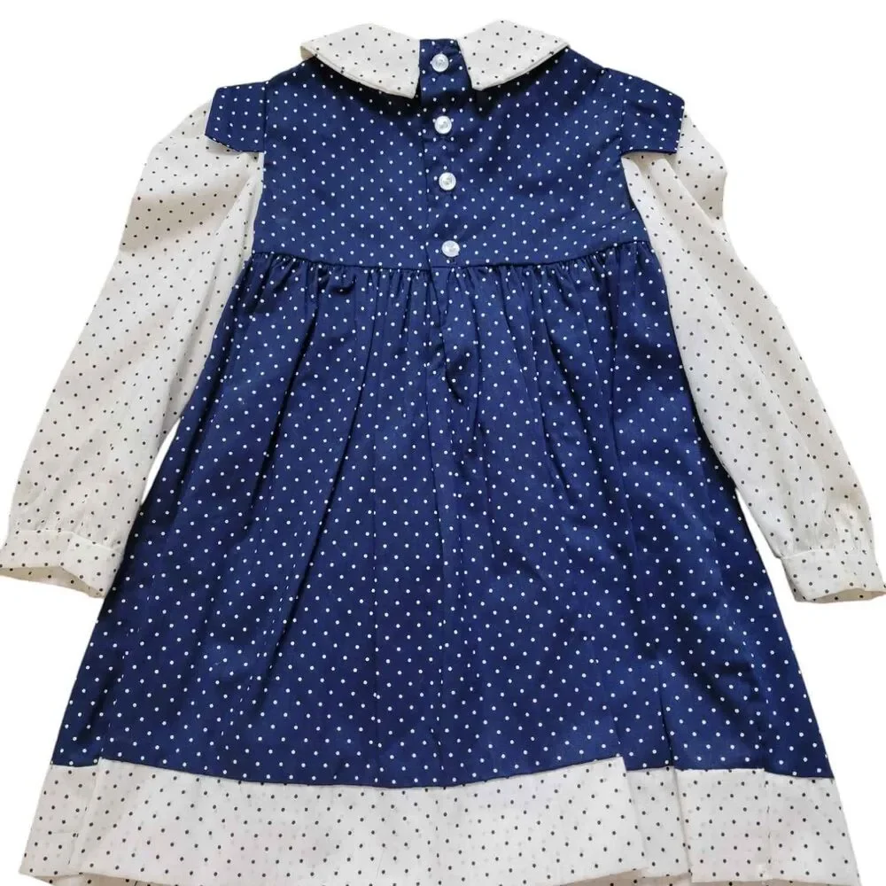 Vintage Girls Size 4 Polly Flinders Smocked Dress Long Sleeve